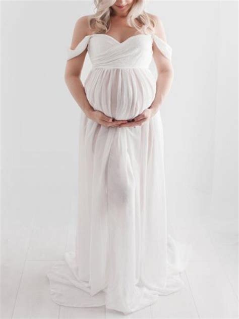 Check spelling or type a new query. White Patchwork Lace Off Shoulder Slit Pregnant Photoshoot ...
