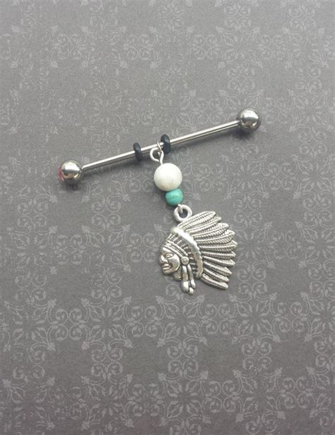 Native American Indian Barbell Industrial Piercing 14 G Stainless Steel