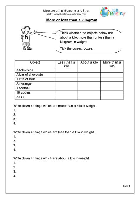 Measure using kilograms and litres - Measuring and Time Worksheets for ...