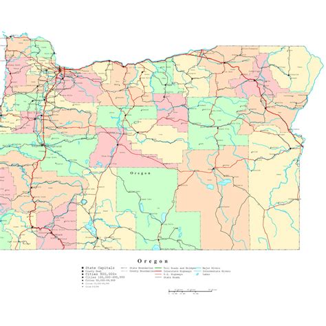 Laminated Map Printable Political Map Of Oregon Poster 20 X 30