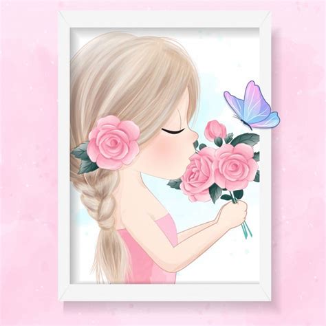 Cute Girl Holding The Roses Illustration Paid Affiliate