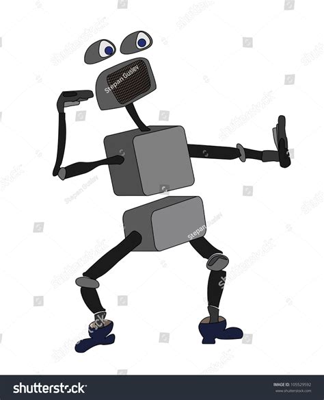 Cute Cartoon Robot Dance Isolated On White Background Stock Photo
