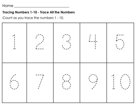 Kindergarten Worksheets Tracing Numbers 1 10