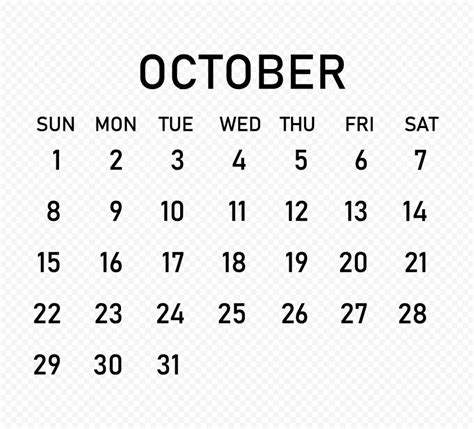 October Calendar Png Citypng
