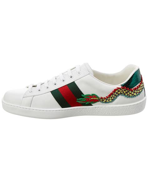 Gucci Ace Dragon Appliqué Leather Low Top Sneaker In White For Men Lyst