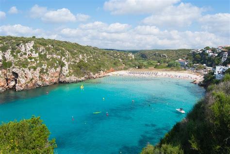 Large View Of The Beach Of En Porter Cove In Menorca Island Stock Photo