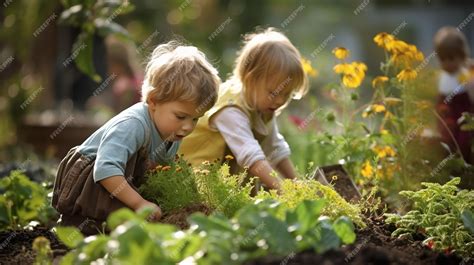 Una Imagen De Niños Plantando Y Cuidando Un Jardín Aprendiendo Sobre La Responsabilidad De La