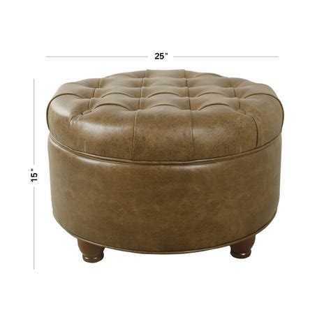 Large Tufted Round Storage Ottoman Faux Leather Distressed Brown My Xxx Hot Girl