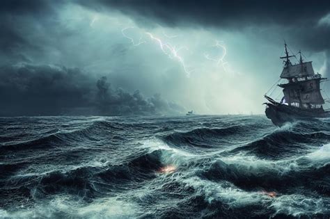 Premium Photo The Ship Is Caught In A Violent Storm On The High Seas