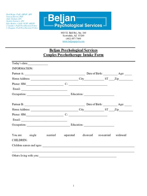 Fillable Online Pdf Couples Therapy Intake Form Template Fax Email Print Pdffiller