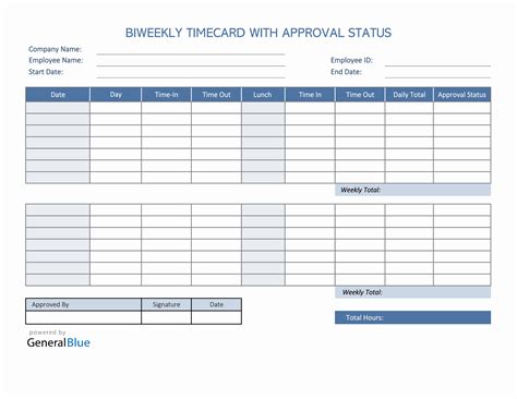 Excel Biweekly Timecard With Approval Status