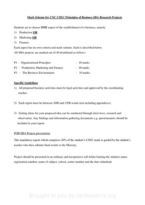 Pdf Cxc Pob Sba Template With Mark Scheme Dokumen Tips Math Sample