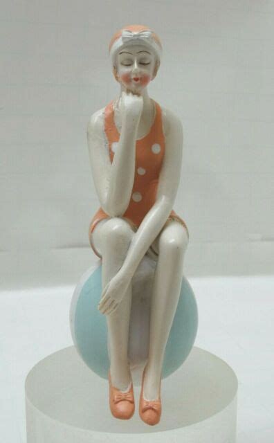 Resin Flapper Bathing Beauty Figurine W Poka Dot Bathing Suit Striped Beach Ball Ebay