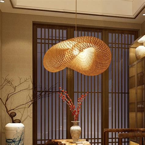 Craft Bamboo Wicker Rattan Table Lamp Fixture Rustic Night Hanging