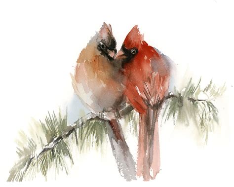 Northern Cardinals Couple Original Watercolor Painting 2 Etsy