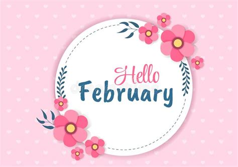 Hello February Month With Flowers Hearts Leaves And Cute Lettering