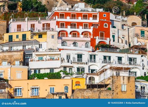 Colorful Houses Of Positano Along Amalfi Coast Terraced Houses