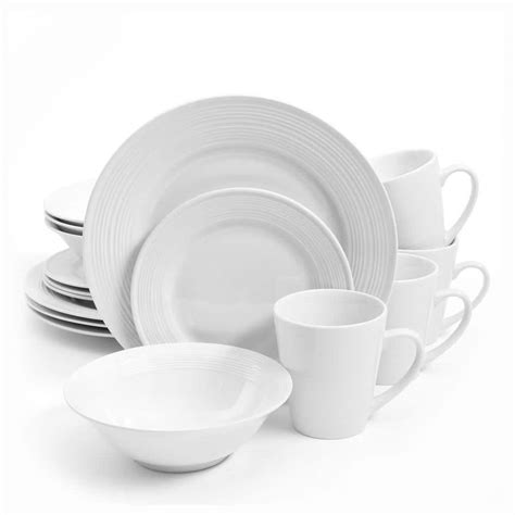 Gibson Home 16 Piece Modern White Ceramic Dinnerware Set Service For 4 985112056m The Home Depot