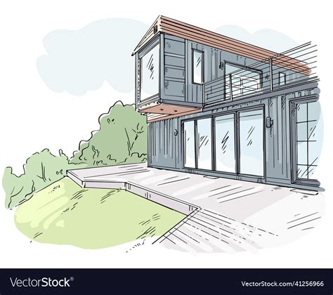 Module Container House Visualization Sketch Vector Image
