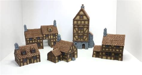 10mm 5 Piece Timber Framed Buildings Set Battlescale Wargame