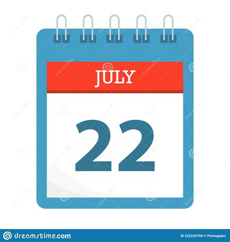 July 22 Calendar Icon Calendar Template Stock Vector Illustration