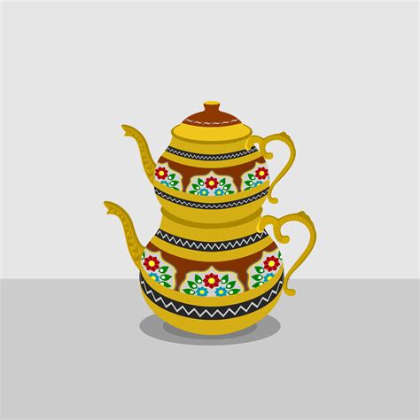 Editable Typical Traditional Caydanlik Turkish Tea Pot With Floral
