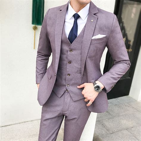 3piece Plaid Suits For Men Blue Light Purple Mens Wedding Costume Tern