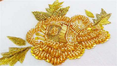 Hand Embroidery Bead Embroidery Golden Beaded Embroidery Gold