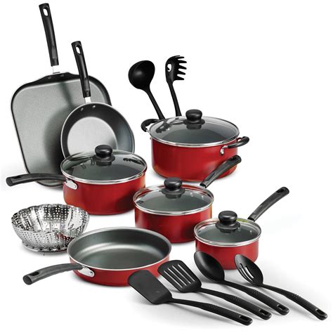 18 Piece Non Stick Cookware Set Pots And Pans Set Red