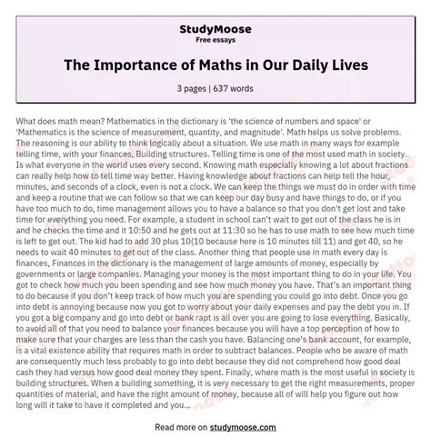 The Importance Of Maths In Our Daily Lives Free Essay Example