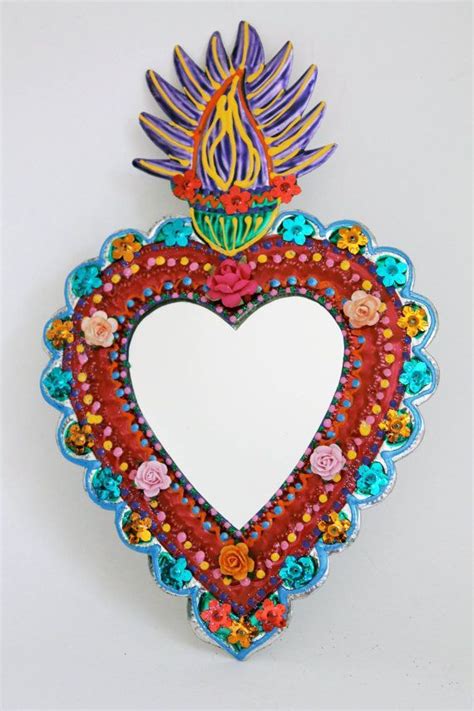 See more ideas about sacred heart, mexican art, mexican folk art. Sacred Heart tin metal mirror / Mexican folk art / bright ...