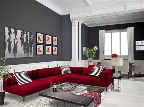 For any living room it is important to maintain the aesthetics quotient. Red #autodesk #homestyler #simplifiinteriors Grey/red living room & dining room… | Red couch ...