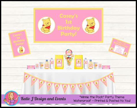 Girls Winnie The Pooh Personalised Birthday Party Decorations Supplies