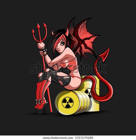 Sexy Devil Girl Trident Sitting On Stock Vector Royalty Free 1315574288 Shutterstock