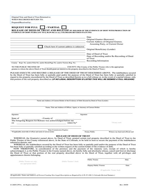 Release Of Deed Of Trust Form Fill Online Printable Fillable Blank