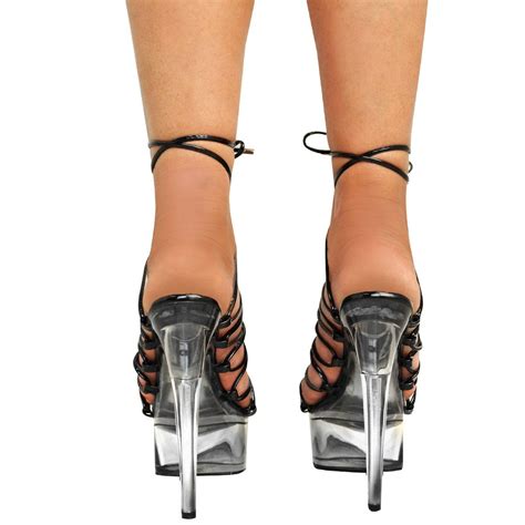 Womens Strappy Perspex Platforms Stripper High Heels Sandals Sexy Pole