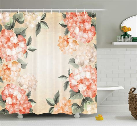 Floral Shower Curtain Blooming Hydrangea Flowers Leaves Bouquet
