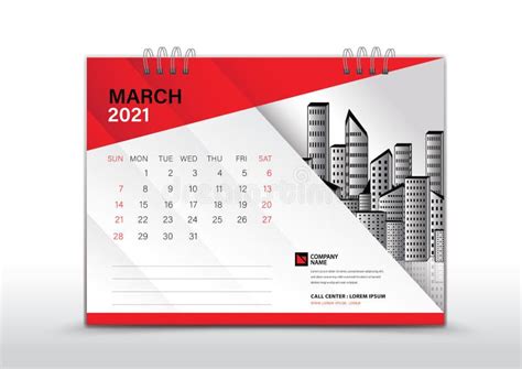 Calendar 2021 Vector March 2021 Year Template Desk Calendar Design