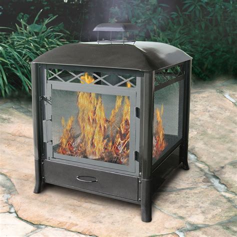 Landmann Usa Black Steel Outdoor Wood Burning Fireplace At