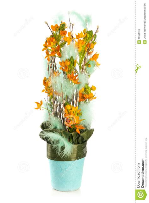 Yellow Beautiful Flowers In A Blue Pot Stock Photo Image Of Flora