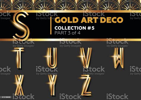 Vector Art Deco 3d Font Shining Gold Retro Alphabet Stock Illustration