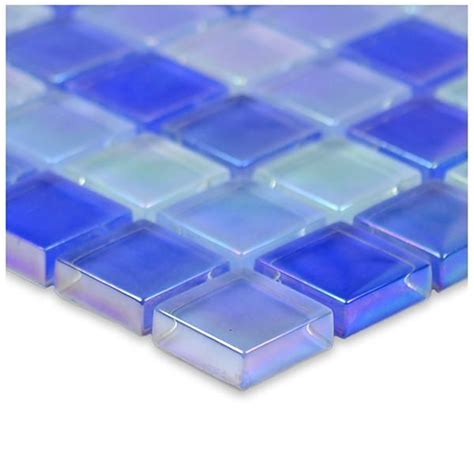 Artistry In Mosaics Bright Blue Blend 1 X 1 Glossy And Iridescent Glass Pool Tile Gc82323b7