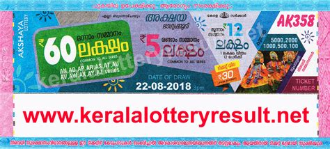 Maybe you would like to learn more about one of these? Kerala Lottery Result; 22-08-2018 "AKSHAYA Lottery Results" AK-358 ~ LIVE| Kerala Lottery ...