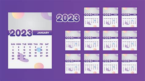 Yearly Calendar 2023 Print Ready Eps Vector Template 12 Months