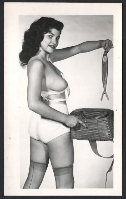 Vintage S Girlie Pin Up Photo Busty Brunette Risque B W Nude Original Picclick