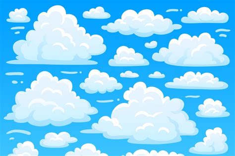 Cartoon Fluffy Cloud At Azure Skyscape Heavenly Clouds On Blue Sky A