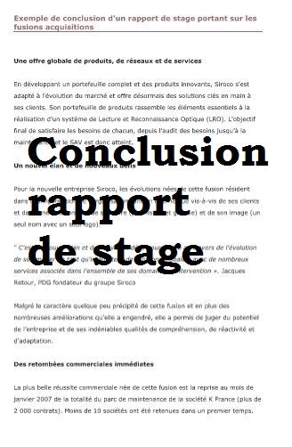 Exemple Conclusion Rapport De Stage