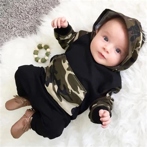 2018 New Spring Infant Clothing Set Baby Boys Camouflage Camo Hoodie