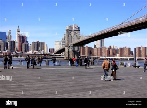 Fulton Ferry Landing At The Base Of The Brooklyn Bridge Looking Stock