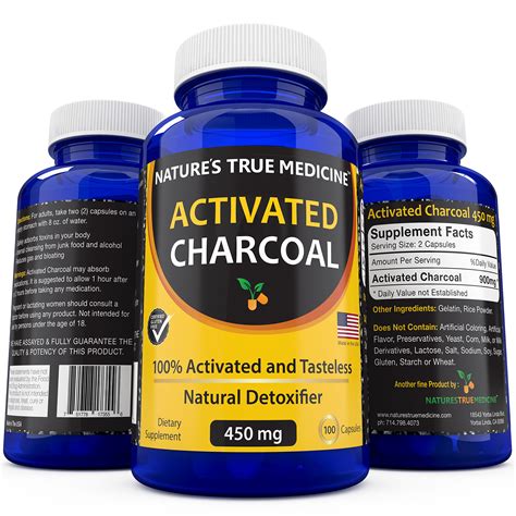 Natures True Medicine Activated Charcoal Capsules 450 Mg Suppl Free